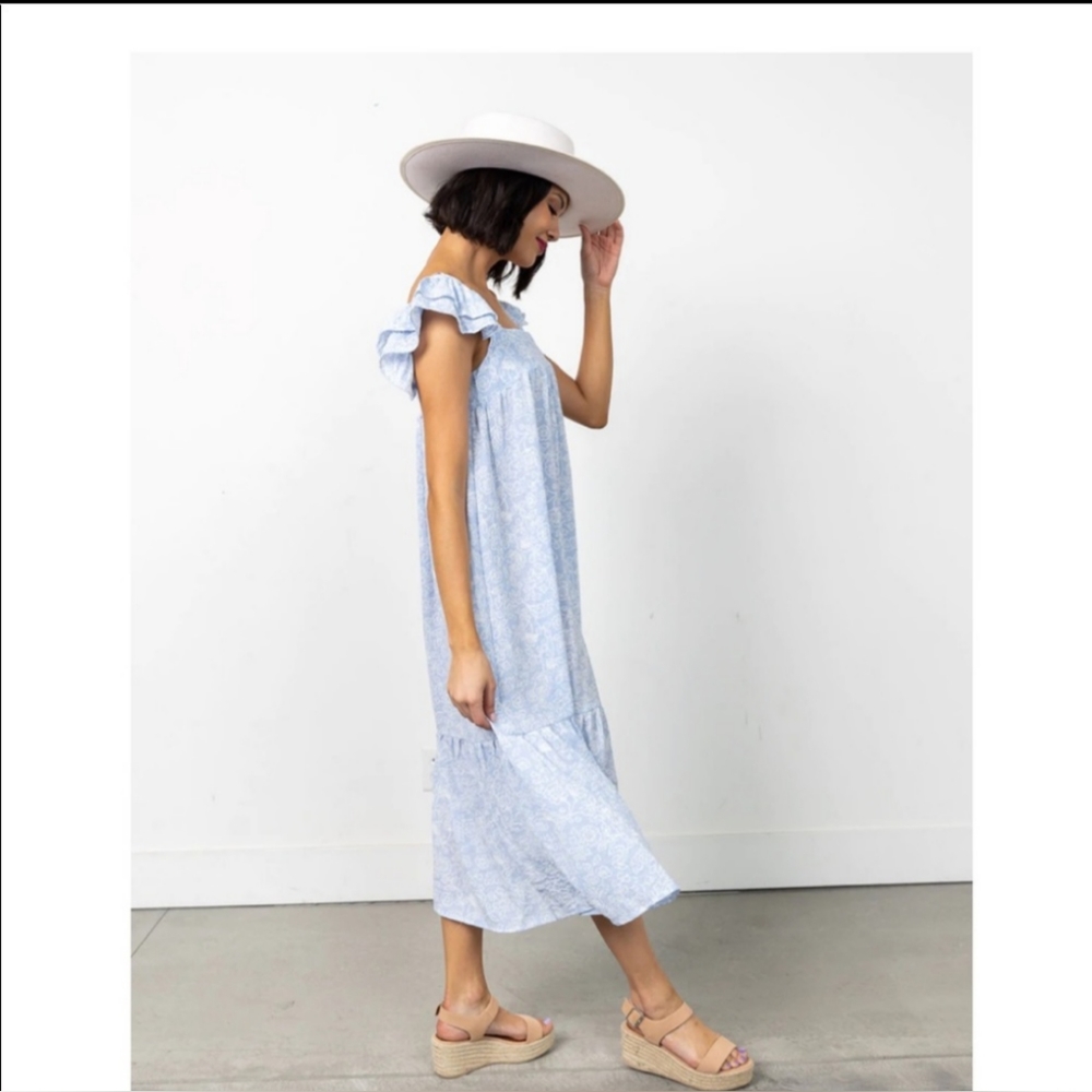 By the River Midi Flutter Sleeve Floral Dress NWT - Picture 10 of 10